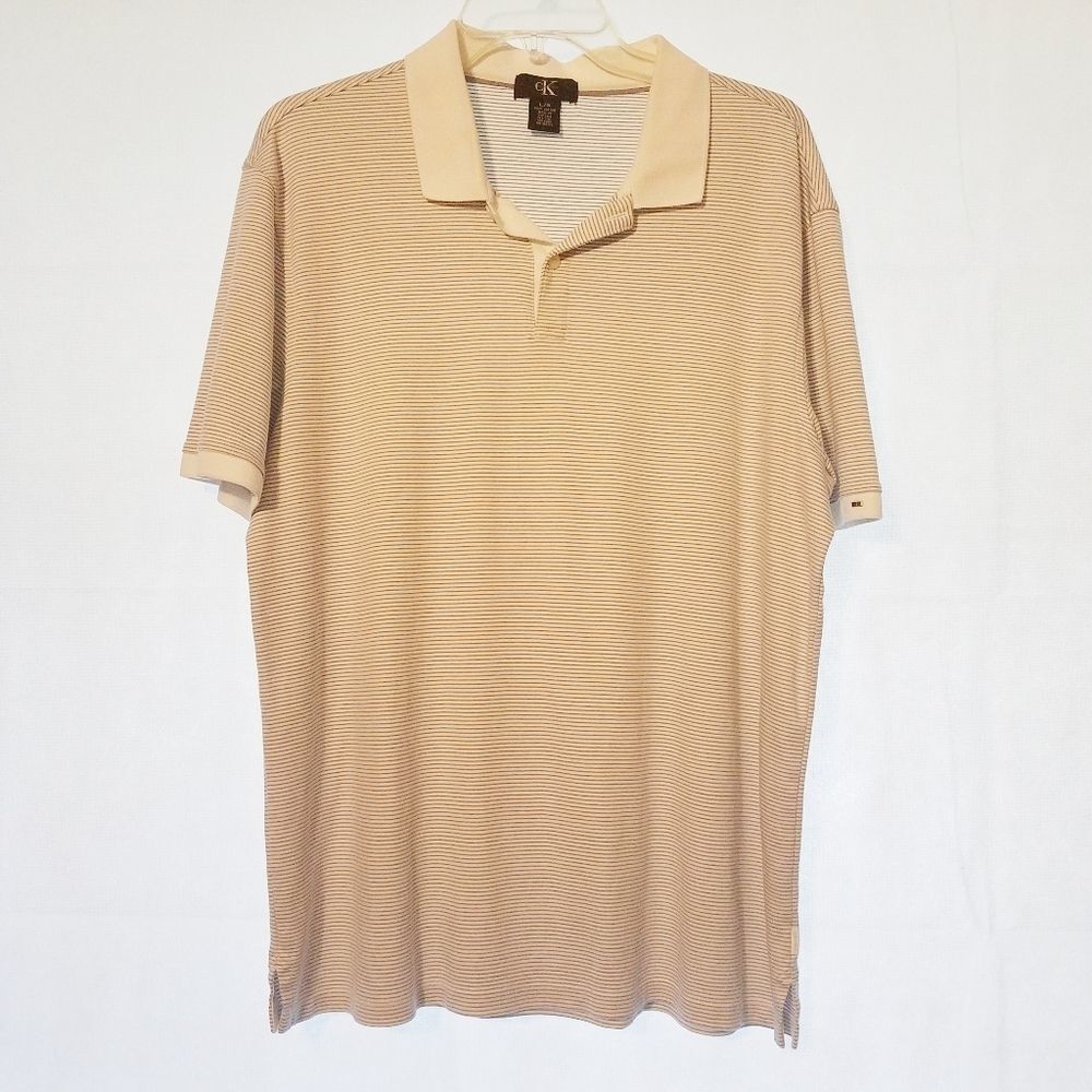 3/$15 Calvin Klein White w/ Gray Stripes Polo sz L